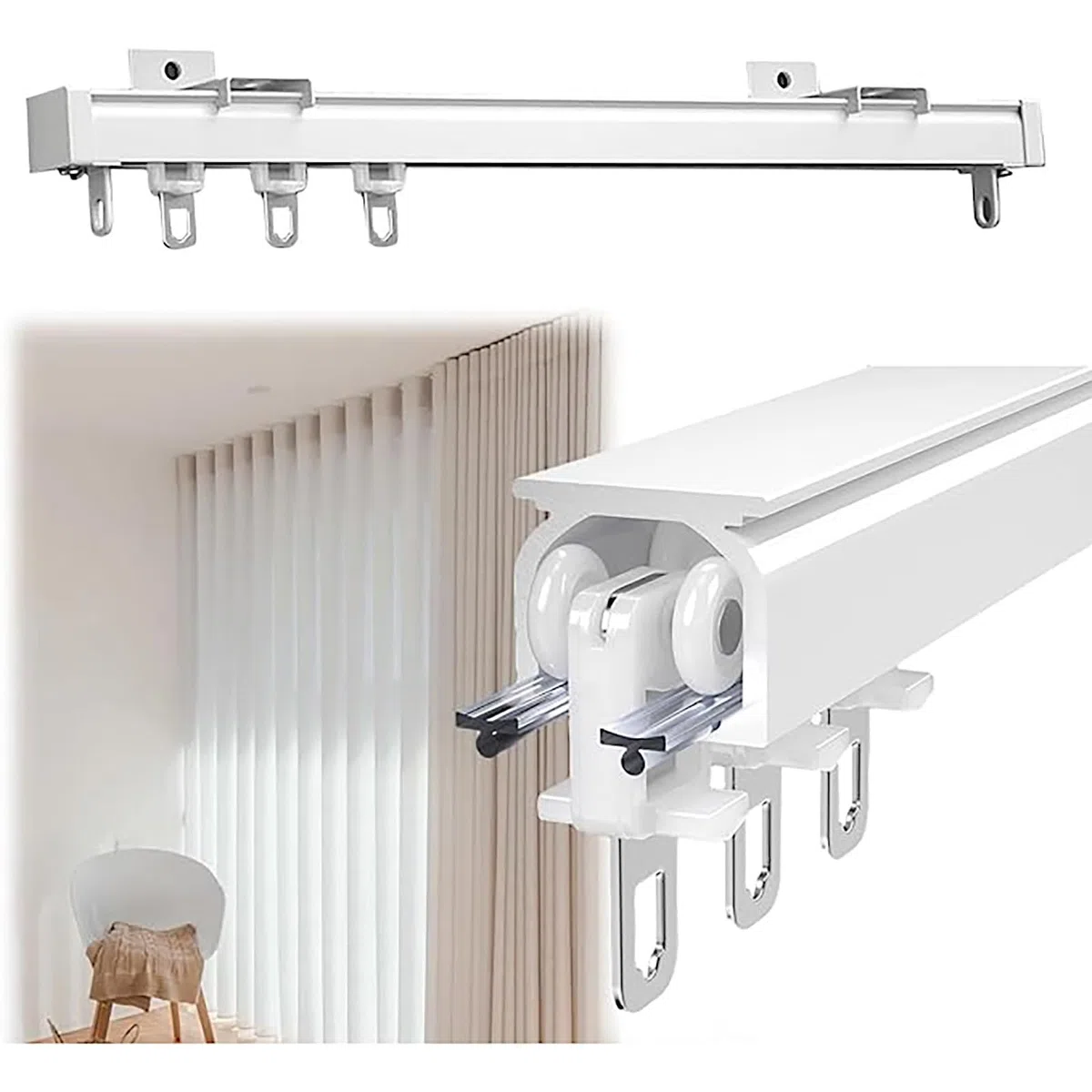 Set di binari per tende da soffitto per finestre a bovindo e divisorio per camper, sistema di binari per tende in alluminio con asta di scorrimento scorrevole per un facile scorrimento