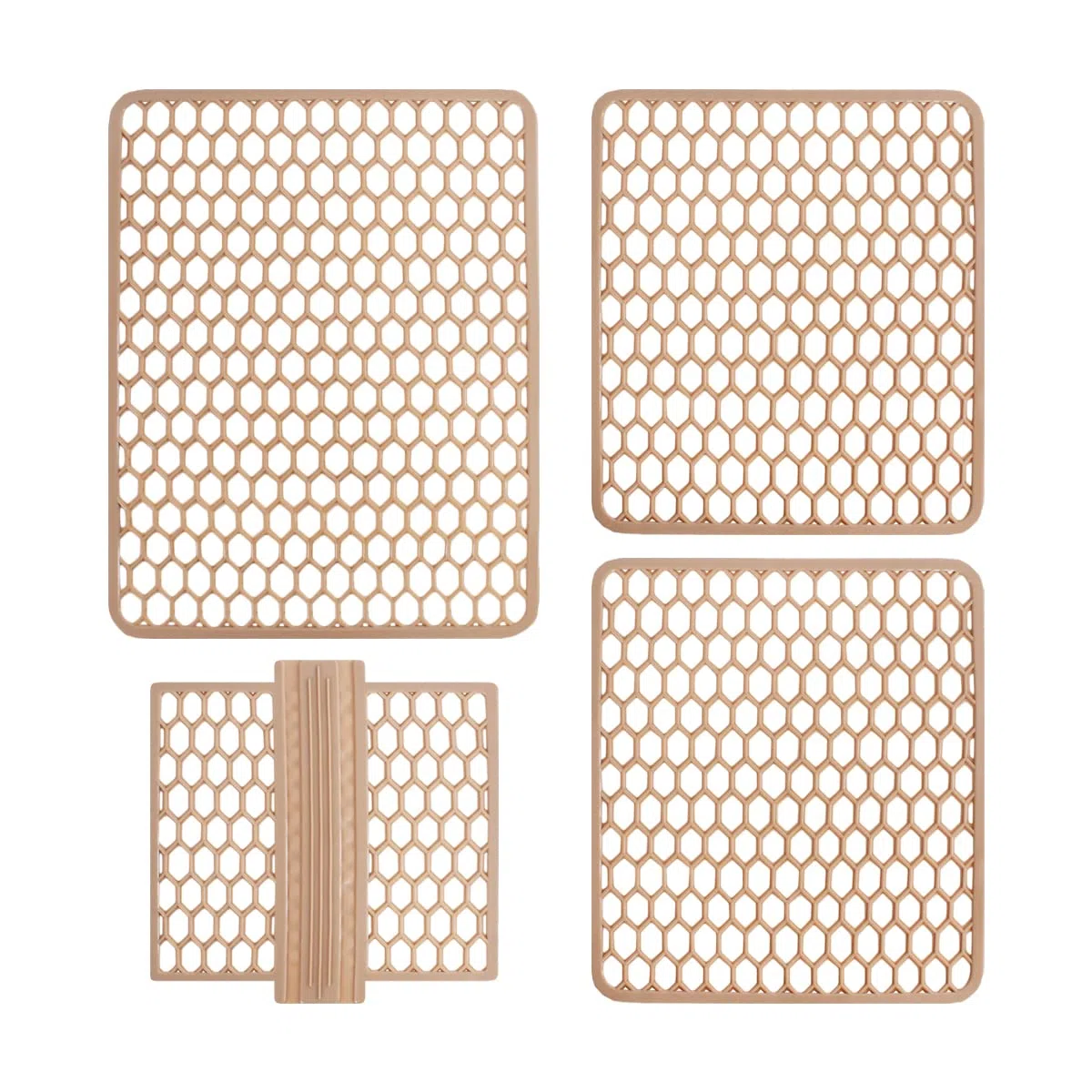 SaRani Set Tappeti Lavello 4 Pezzi Salva Lavandino Parabordo Scolapiatti Colorati Gomma (Beige)