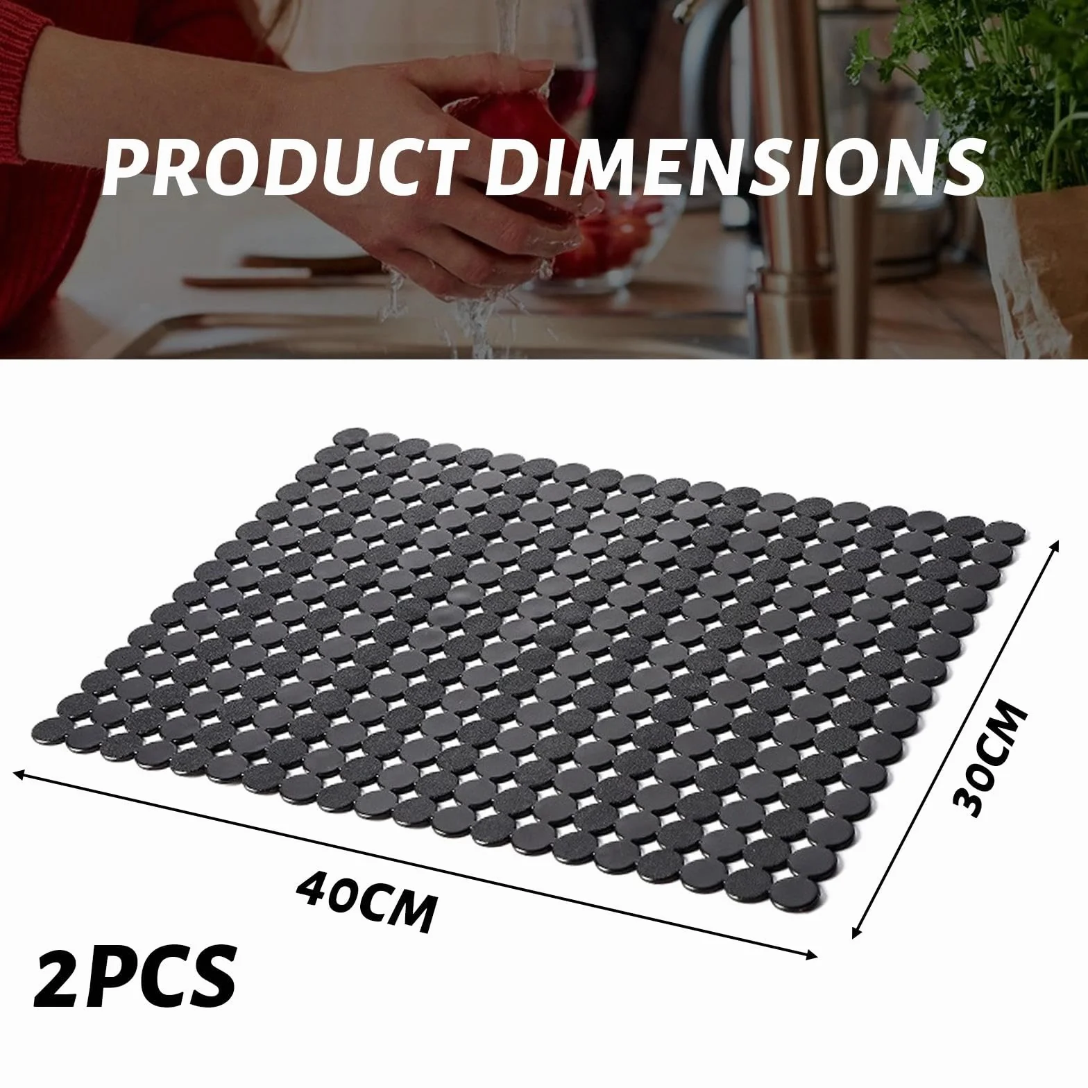 2 Pezzi Tappetino Lavello Cucina 30 x 40 cm Tappetino Scolapiatti Ritagliabile in PVC Anti-Scratch Drenaggio Rapido Tappetino Protettivo per Lavello (Nero)