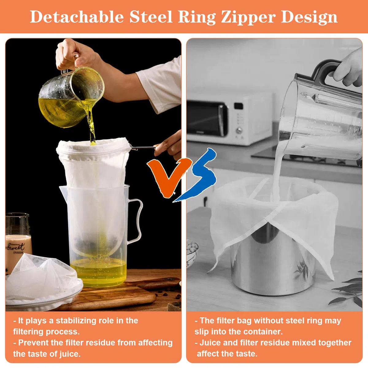2 Pezzi Setaccio Filtro Alimentare, 14/20 cm Filtro per Alimenti, Riutilizzabile Sacchetto per Latte di Noce, Filtro Liquori per il filtraggio di succhi, latte, caffè, Vino Rosso, tè