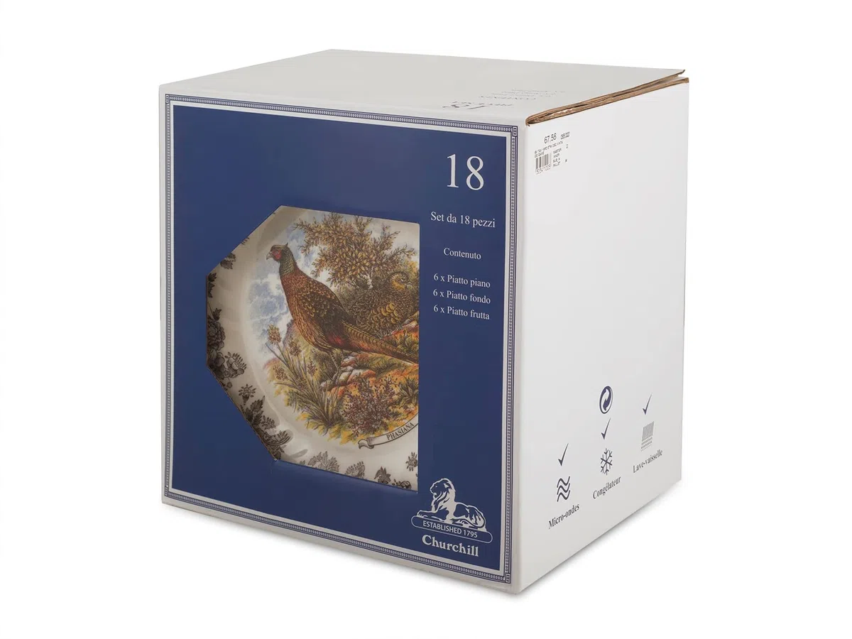 James Sadeler&Sons by Churchill, Servizio Tavola 18 pezzi Wild Life, Earthenware, Bianco Avorio/Marrone
