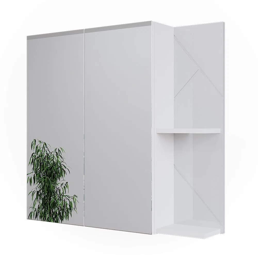 Vicco Mobile a specchio per il bagno Irma, Bianco/bianco lucido, 80 x 75 cm, per montaggio a parete con ripiani aperti e specchio