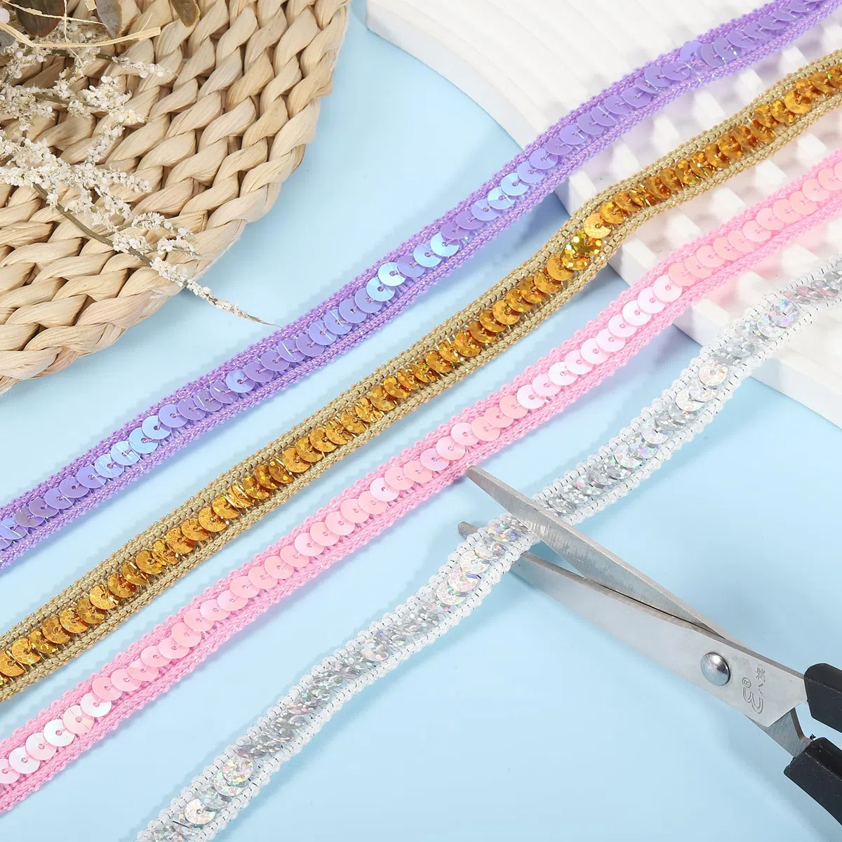 QUARKZMAN 11 Iarde Nastro Paillettes 0.5" Treccia Piatte, Strisce Tessuto Piatte per Artigianato, Cucito, Vestiti, Decorazione per Feste in Casa, Arancione