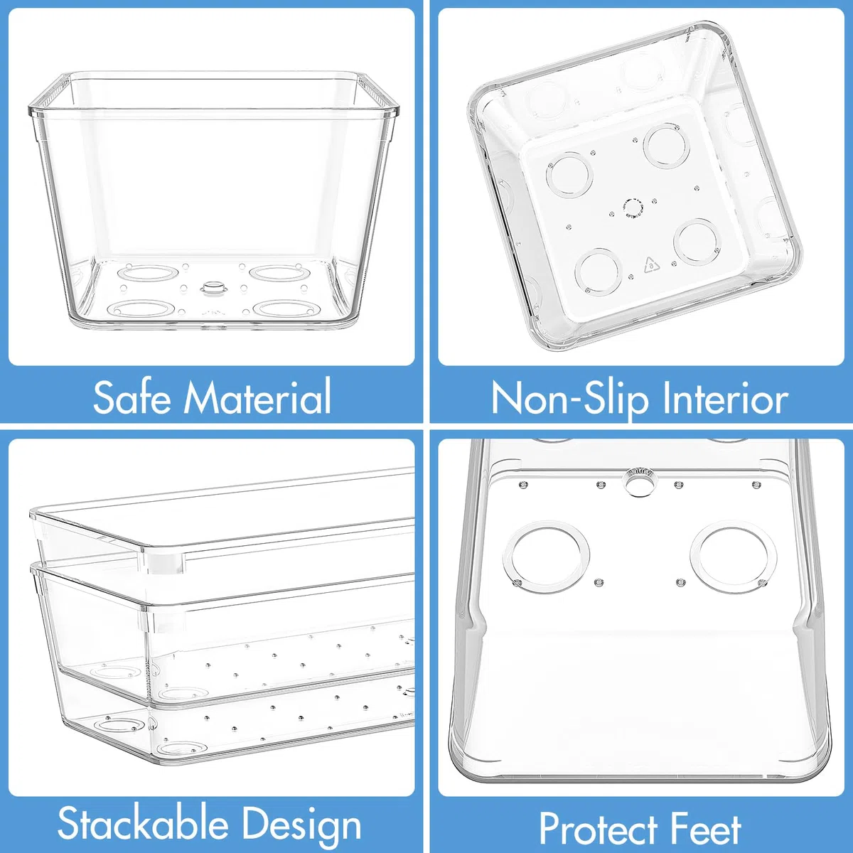 Organizer Cassetti 16 Pezzi, Contenitori per cassetti in Plastica Trasparente di 4 Dimensioni, Divisori per Cassetti Impilabili per Bagno, Cucina, Trucchi