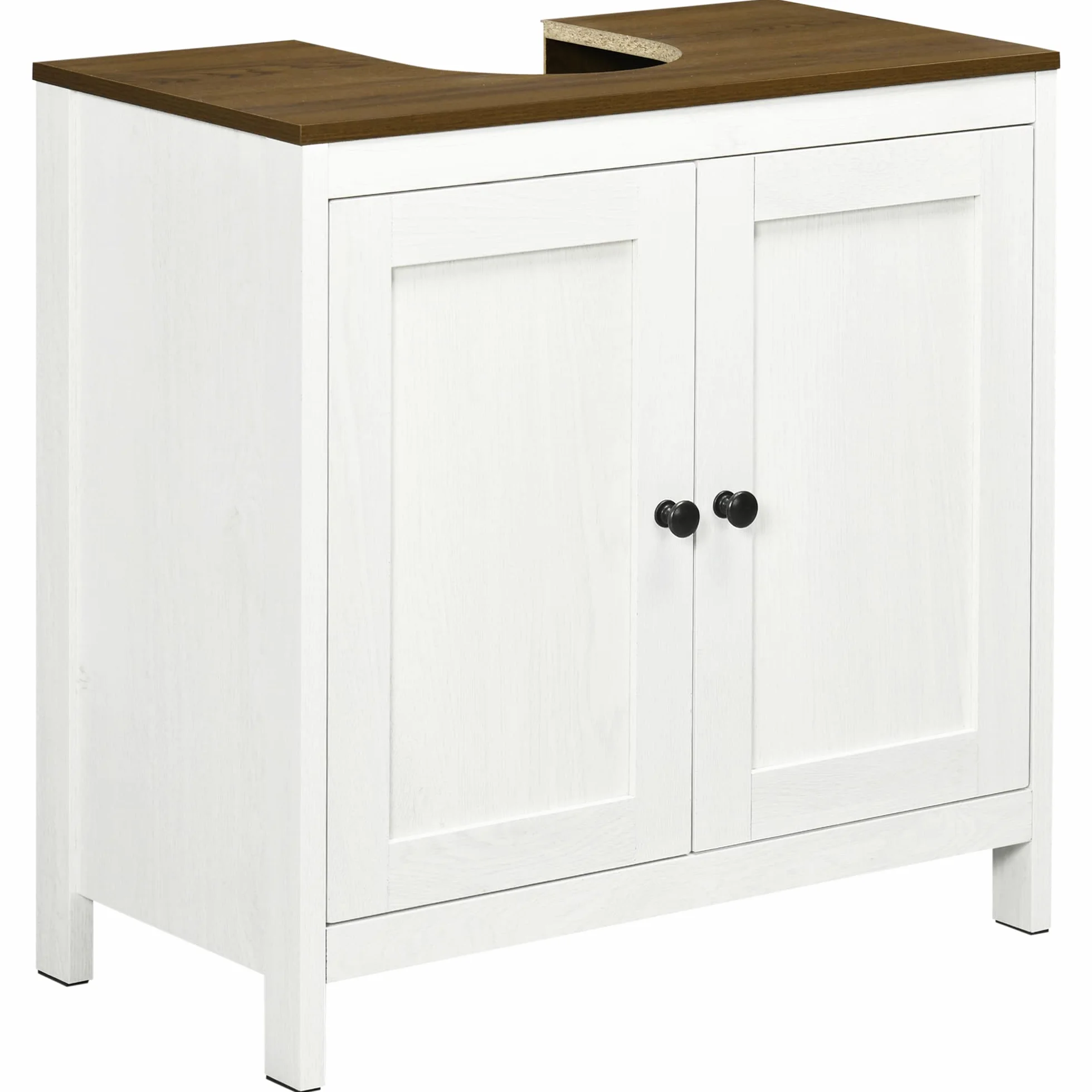 kleankin Mobile Sotto Lavabo Bagno a U con Ripiano Interno Regolabile e 2 Ante, Mobiletto Bagno in Truciolato, per Lavabi con o senza Colonna, 60x30x60 cm, Bianco e color Noce