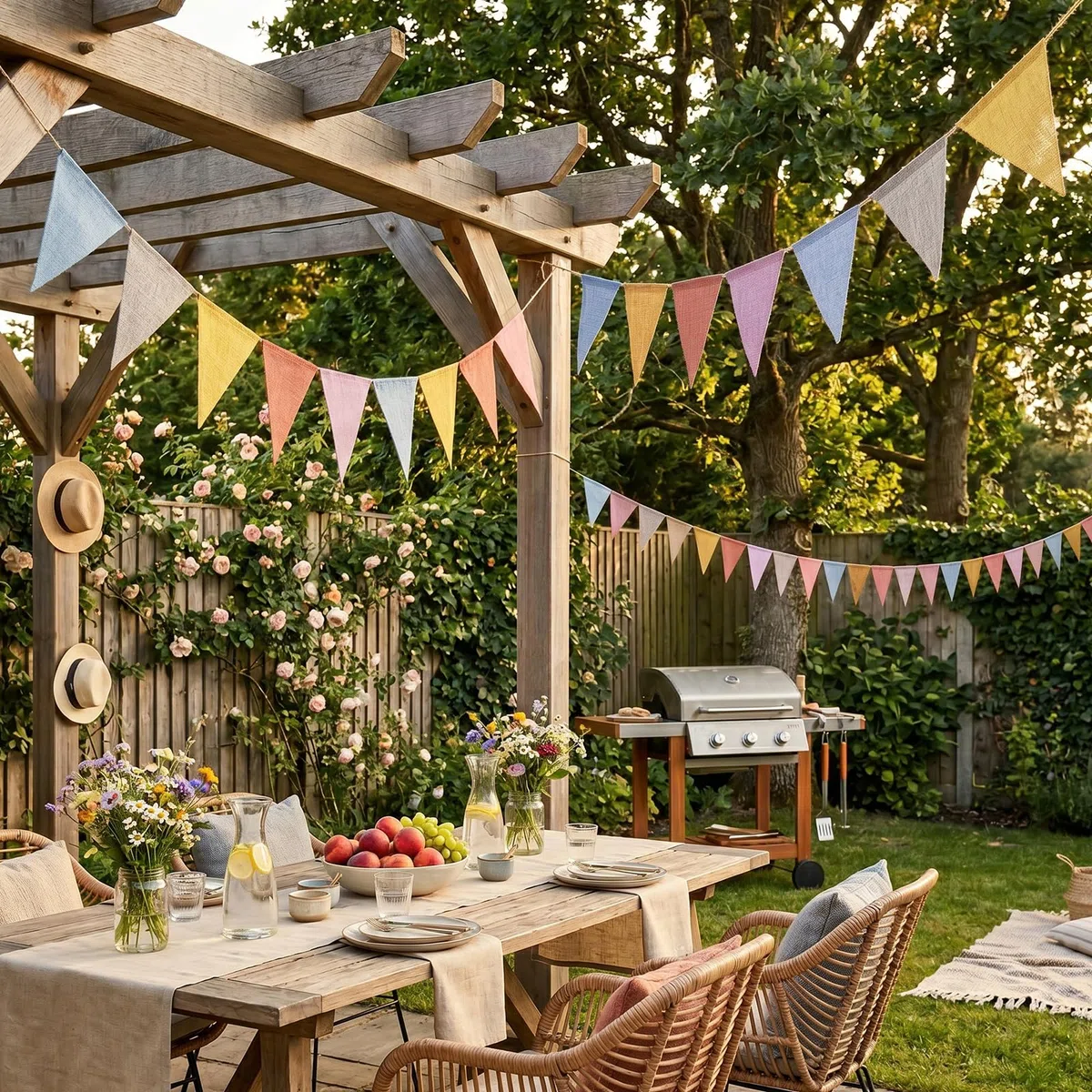 jijAcraft Ghirlanda di bandierine per esterni, colori pastello, 12 m, resistente alle intemperie, riutilizzabile, ghirlanda decorativa per feste, con 36 bandierine per giardino, campeggio, compleanno