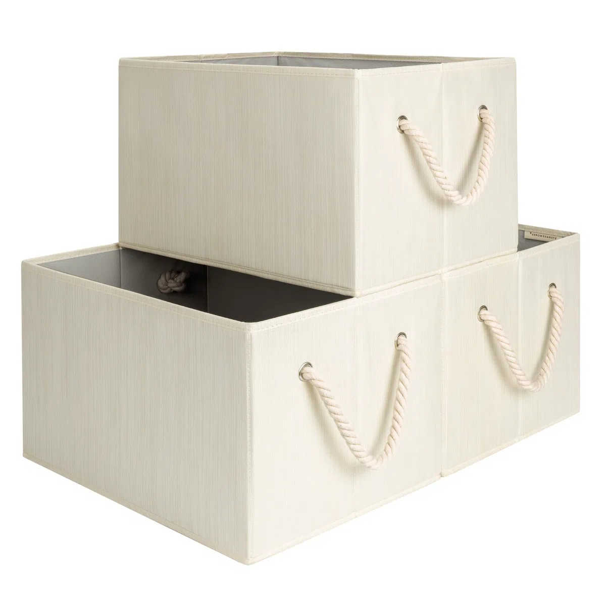 StorageWorks Scatole organizzative per armadio, cestini da 32L per ordinare vestiti, contenitori pieghevoli per mensole, contenitori in tessuto con maniglie, beige, bianco e avorio, confezione da 3