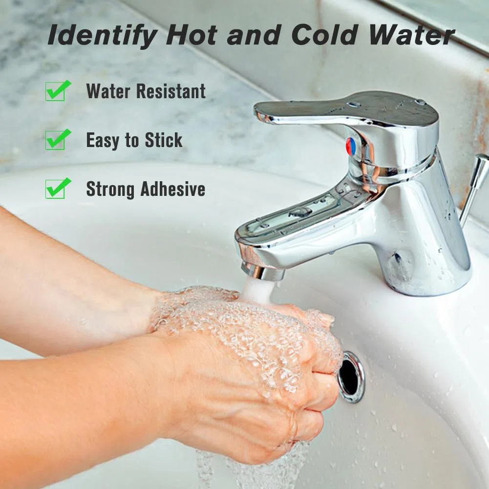 SUPERFINDINGS 24 pz Adesivi per Acqua Calda e Fredda Etichetta Autoadesiva per Acqua Calda e Fredda Adesivi per Trasferimento Rubinetto In Resina Epossidica per Bagno Cucina 10mm di Diametro