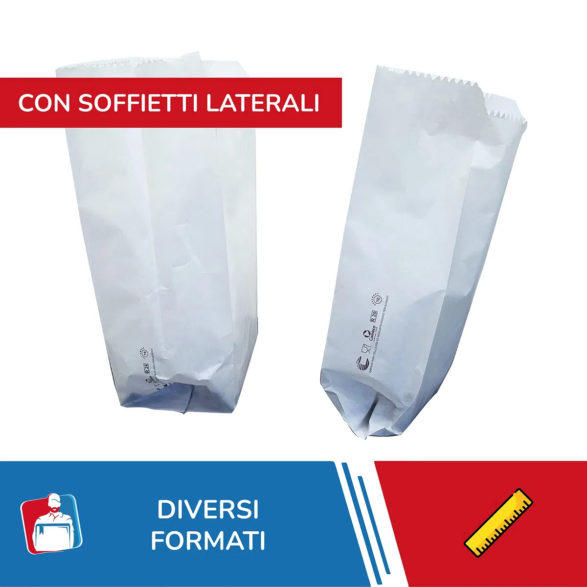 IMBALLAGGI 2000-200 Sacchetti Bianchi in Carta Kraft per Alimenti - 14x28 cm - Ideali per confezionare Pane e Generi Alimentari - Confezione da 200 buste di carta