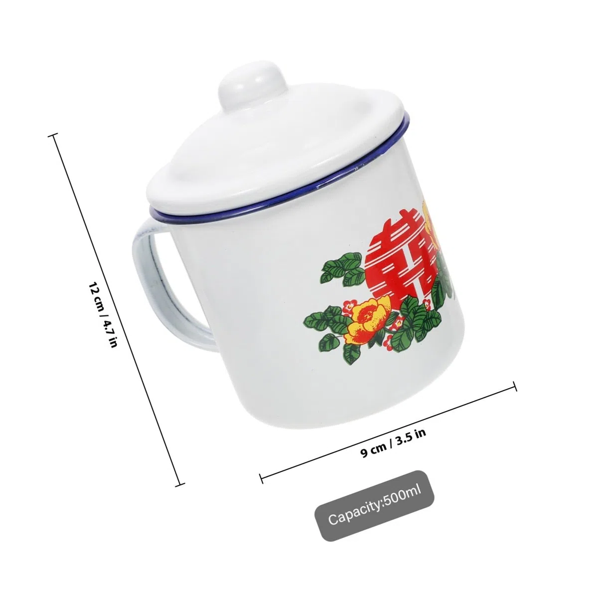 KICHOUSE Tazze da Tè Smaltate Vintage 500ml Coperchio, Set 2 Pezzi Tazza D’acqua Retrò in Smalto Rosso, Bicchieri per Uso Domestico e Feste, Design Artigianale Resistente e Base