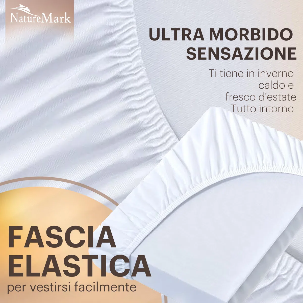 NatureMark Lenzuolo con angoli elasticizzati in jersey, in 100% cotone, in molti colori e misure, conforme all’Oeko-Tex Standard 100, 180 x 200 cm - 200 x 200 cm - bianco