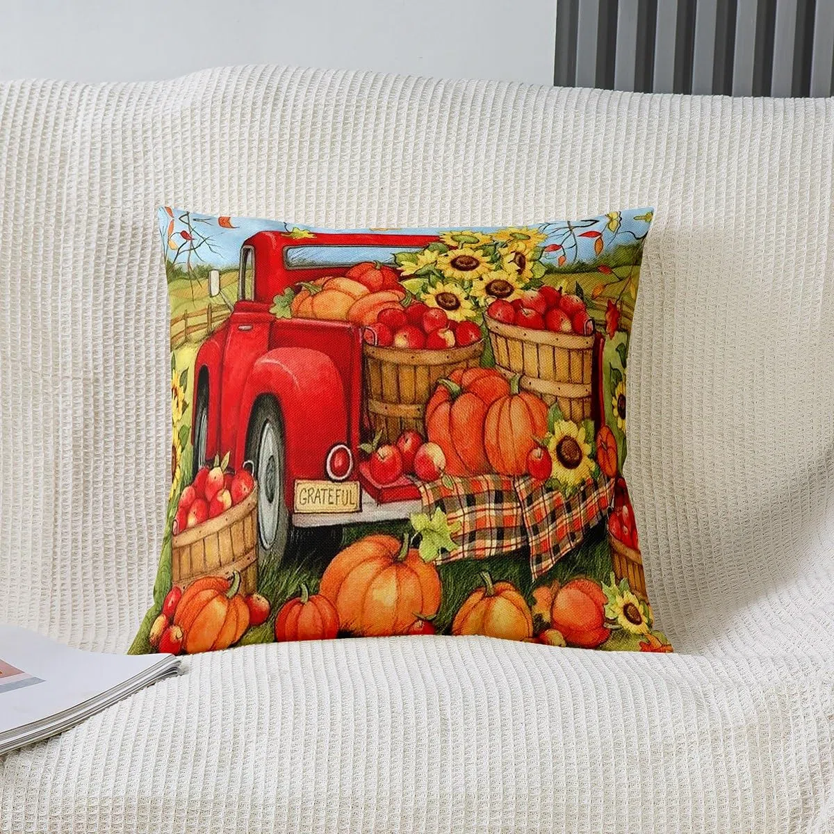 Homemissing Federe per cuscini autunnali con zucca di fattoria, 45,7 x 45,7 cm, morbide per bambini, Happy Thanksgiving decorative, federe per cuscini autunnali rosse