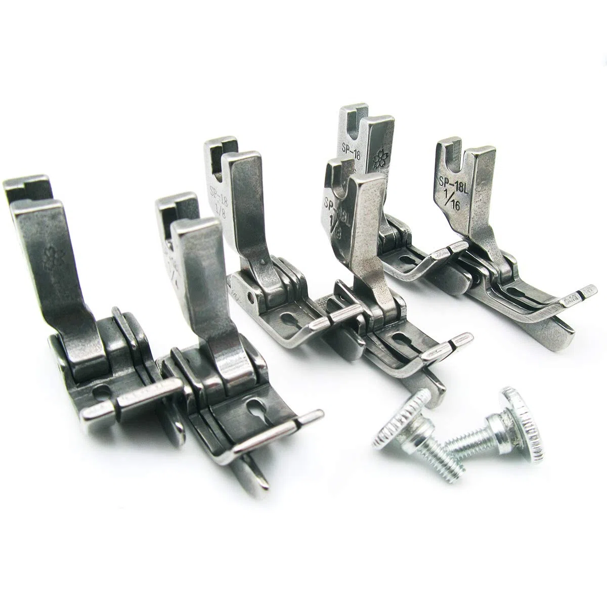 ckpsms Marca - 3 Misure (6 Pezzi) Piedino incernierato per Macchina da Cucire Industriale # SP-18 con Guida Destra e Sinistra (SP-18 1/16 + 1/8 + 1/4 con Guida Destra e Sinistra)