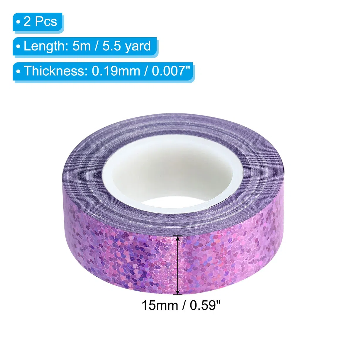 PATIKIL Scintillio Glitter Nastro 15mm x 5m, 2pz Washi Tape Olografico Arte Prisma Mascheratura Nastri Auto -Adesivo per Fai-da-Te Arte Artigianato Avvolgimento Decorazione, Rosa Viola