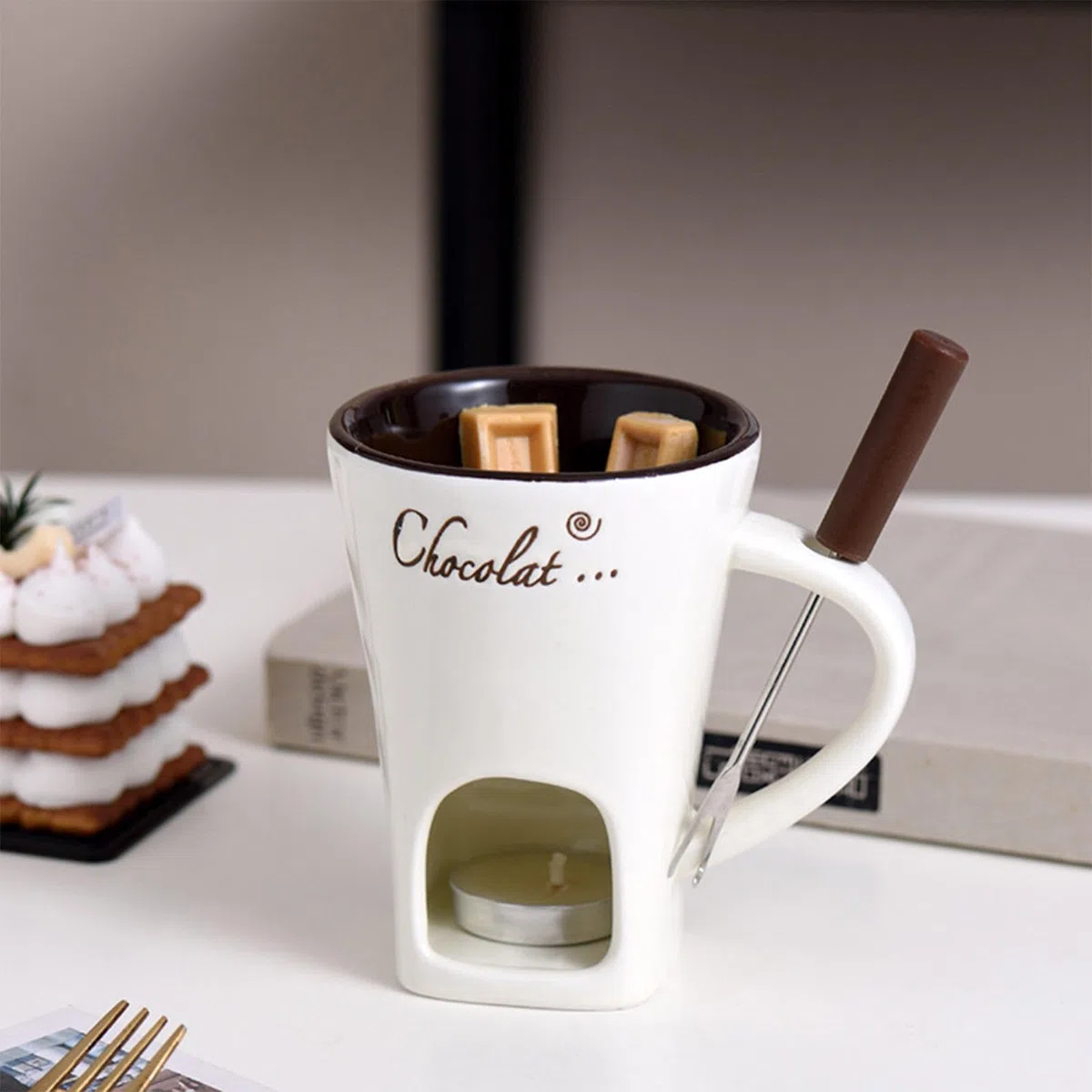 Tazza Per Fonduta Di Cioccolato | Tazza Per Sciogliere Il Burro In Ceramica | Pentola Per Sciogliere Il Cioccolato Con Forchetta | Per Snack Caramelle Caramello 200 Ml