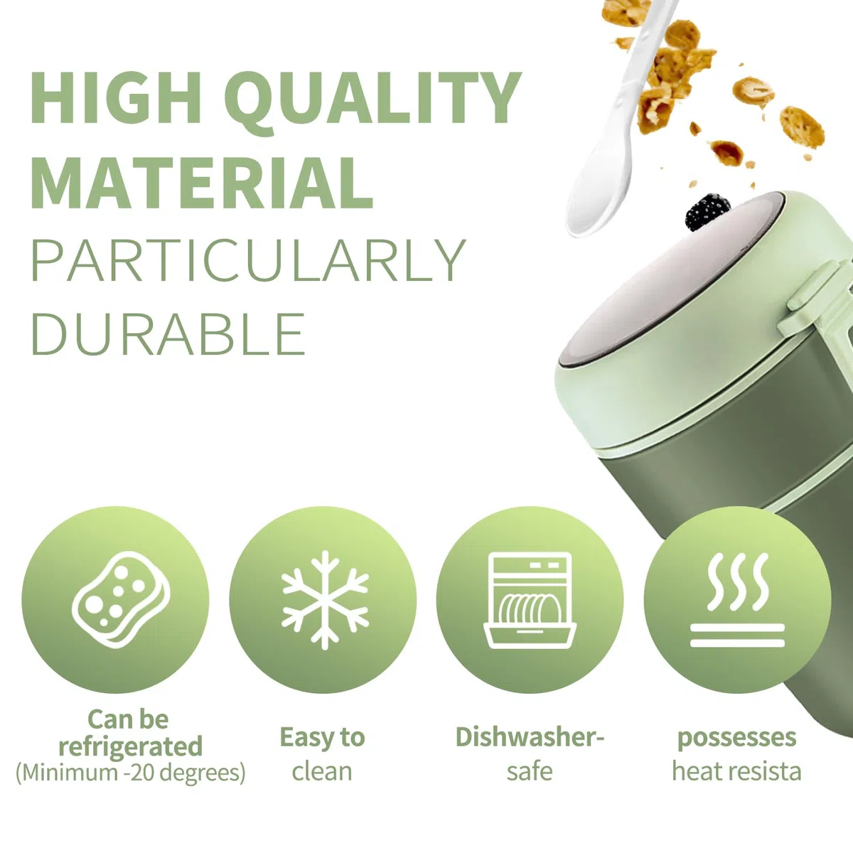 Tazza per Cereali 2 in 1, 600ml+210ml Tazza per Yogurt Portatile, Riutilizzabili Tazza di Muesli To Go per muesli, yogurt, pappe, porridge, avena notturna, gelati e zuppe (Verde)
