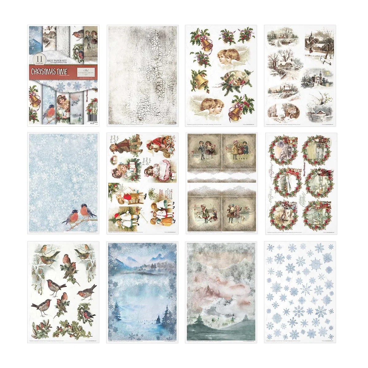 ITD Collection - Papier de riz créatif A4 Decoupage Rice Paper Sheet 29,7 x 21 cm Technique de découpage multicolore (RP024) - HS code 48021000