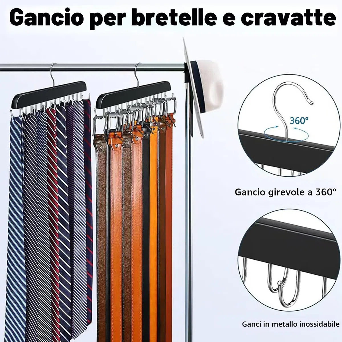 Portacinture In Legno,Porta Cinture da Armadio Clip Antiscivolo Organizer Portacintures Portacravatte Da Armadio con 14 Ganci Gruccia Portacinture Portacravatte per Cinture,Cravatte,Sciarpe