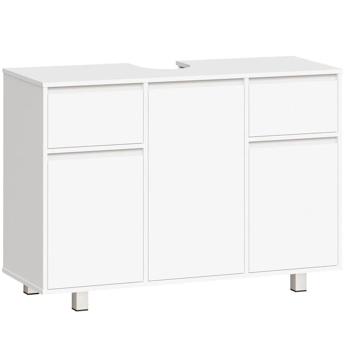BEWISHOME Mobile Sottolavabo per Bagno, Mobiletto da Bagno, Doppio Cassetto, Tre Ante, Ampia Capacità di Contenimento, Mobile Bagno con Gambe, 90 x 30 x 62,5 cm, Bianco, EYSG01W