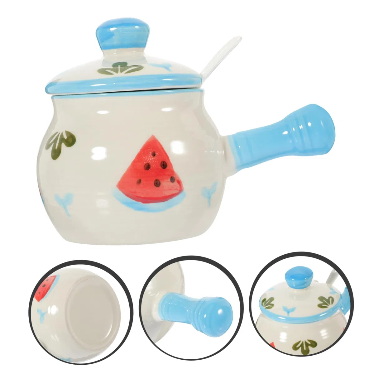 COLLBATH Barattolo Per Condimento in Materiale Refrattario Manico e Coperchio, Contenitore Per Strutto e Spezie Da Cucina, Vaso Per Zucchero e Sale, Contenitore Di Stoccaggio Per Ambienti d