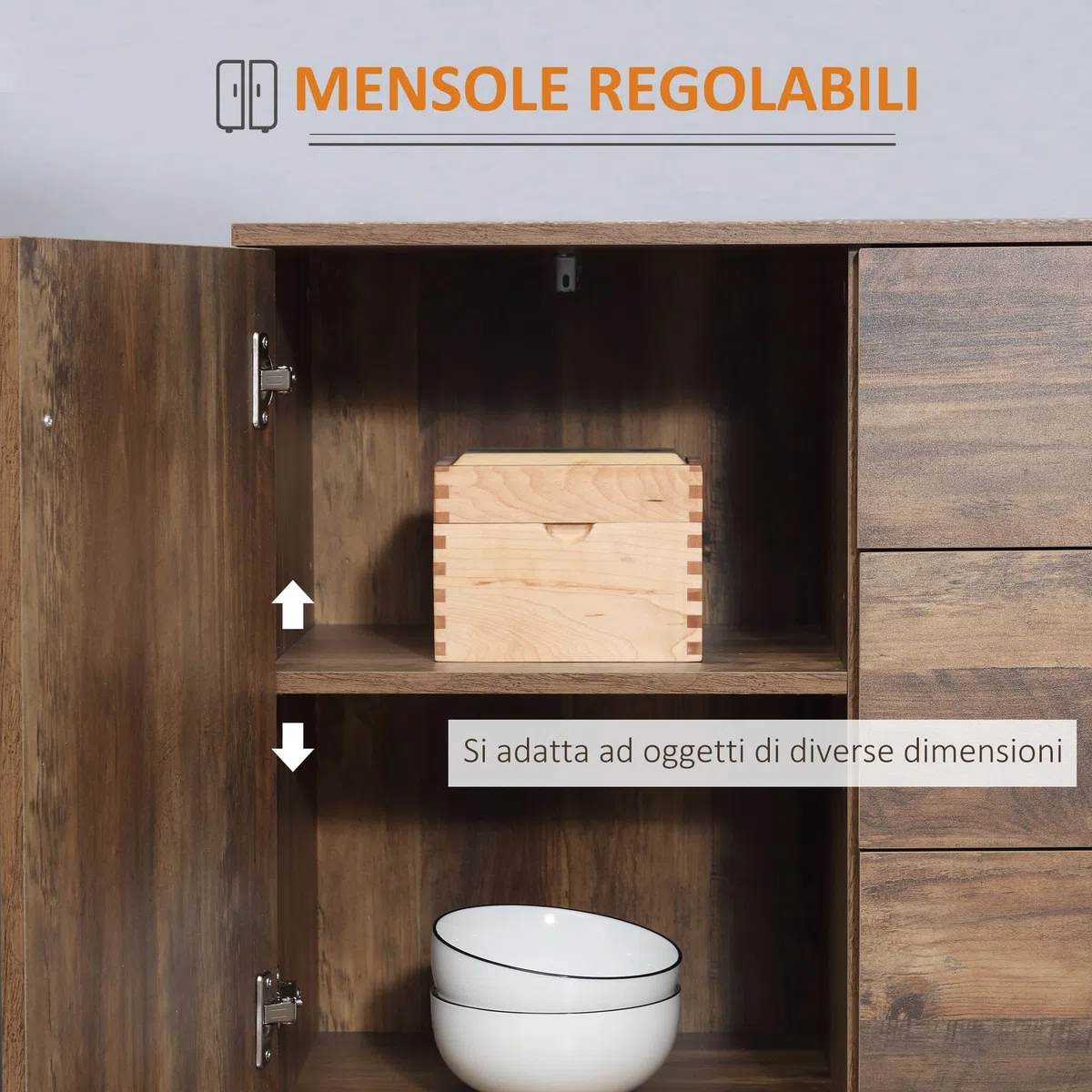 HOMCOM Credenza Moderna in Truciolato e Metallo per Cucina e Soggiorno con 2 Armadietti a 2 Ante con Ripiani Regolabili e 3 Cassetti, 120x39.5x77 cm, Marrone