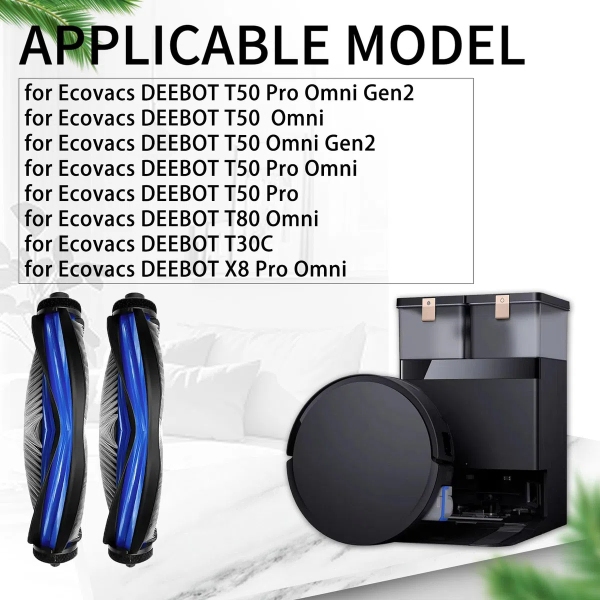 2 pezzi Spazzola Principale per Ecovacs Deebot T50 Pro Omni Gen2, T50 Omni, T50 Omni Gen2, T50 Pro Omni, T50 Pro, T80, T30C,X8 Aspiratore, T50 Pro Omni Spazzola Principale