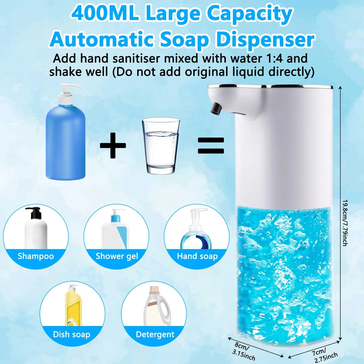 Behire Dispenser Sapone Automatico,360 ML USB Ricaricabile Dosatore Sapone Liquido, Dispenser Sapone Muro con Sensore,Montaggio a Parete per Cucine Bagni Scuole Hotel