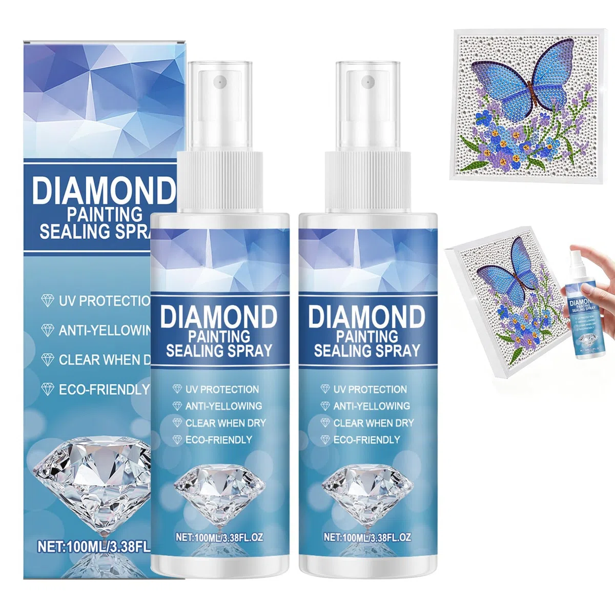 2 Pezzi 100ml Spray Colla Per Diamond Painting Forte Adesione Duratura Ditta Trasparente Senza Residui Mantiene Una Brillantezza Scintillante Adatta Per La Pittura Con Diamanti Lavori E Artigianato