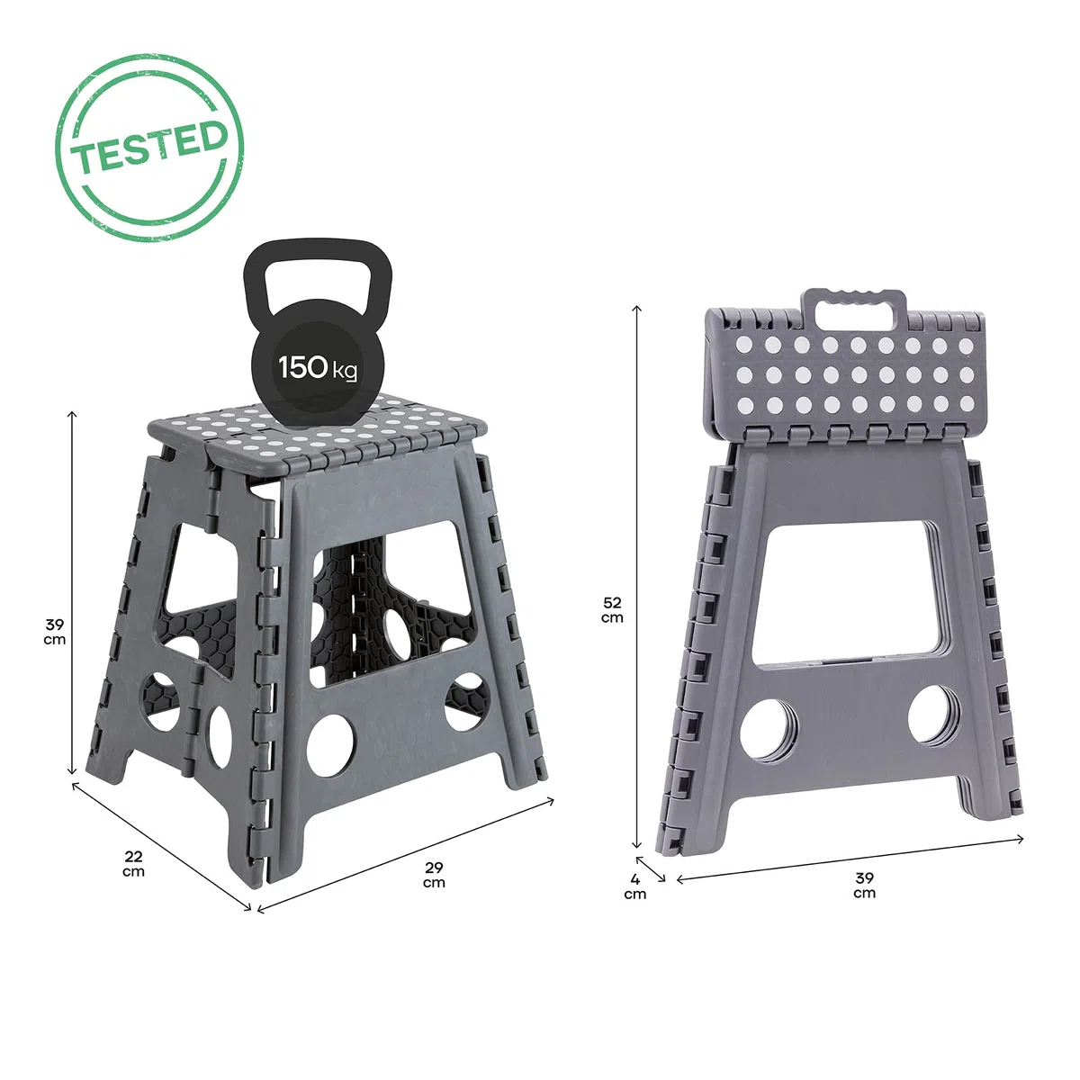 ARREGUI TB39-G Sgabello Pieghevole Multiuso | Sgabello per Adulti o Bambini | Scala Pieghevole | Scalino | Sgabello per cucina, bagno, campeggio | 39 cm di altezza | Storm Grey