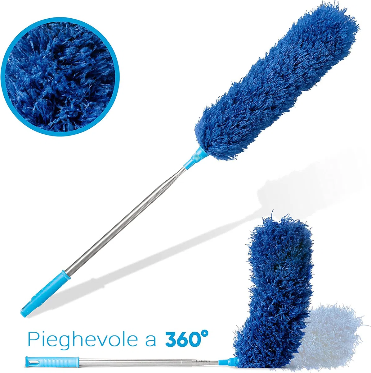 Asta Telescopica per Spolverare in Microfibra Lavabile | Asta Telescopica Extra Lunga 40-280 cm | Rimuovi Ragnatele e Cattura Polvere Estensibile | Accessori Casa Divano Scopa