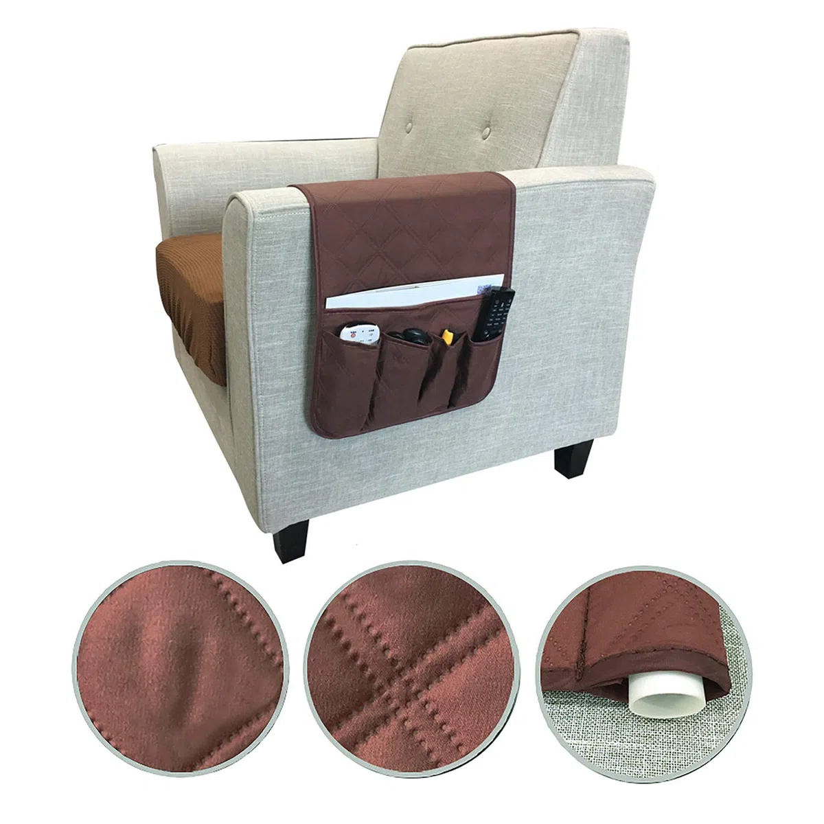 Organizer da appendere per bracciolo del divano, poltrona, con 5 tasche, antiscivolo, utilizzabile su entrambi i lati, per tablet, telefono, occhiali, libri, riviste, telecomando TV
