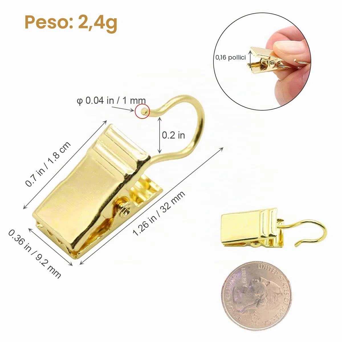Coideal Pinza per tenda dorata con ganci, 100 pezzi piccolo morsetto per tende in acciaio inossidabile per decorazione di matrimonio, foto, arte artigianale Dispaly (oro)