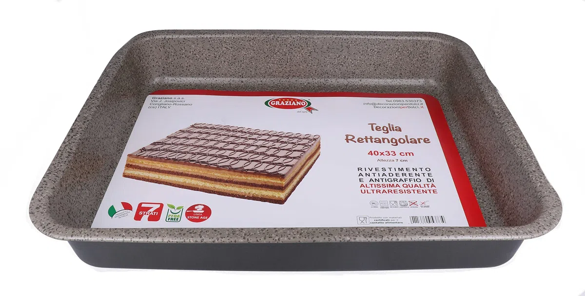 Graziano, Teglia Rettangolare, Realizzata in Alluminio e Dotata di 7 Strati di Rivestimento Antiaderente e Antigraffio, Ideale per Pizze e Pasticceria, PFOA Free, 40 x 33 cm