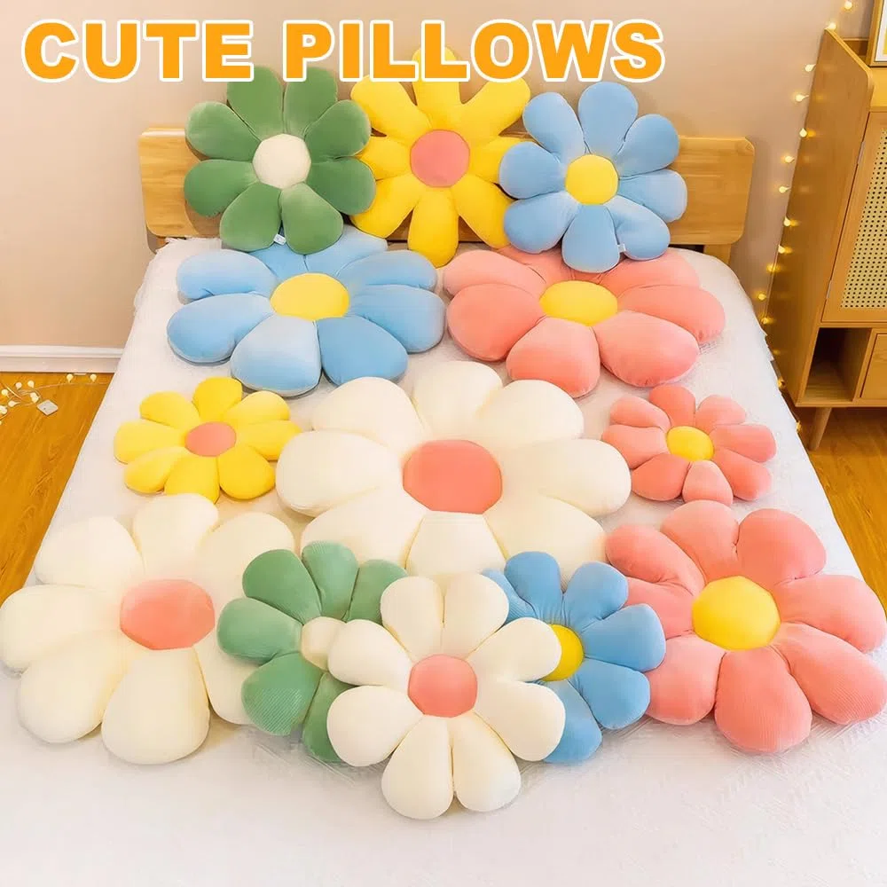 Cuscino a Fiore Rosa e Bianco 40CM, Cuscino a Fiori Cuscino da Seduta Outdoor Indoor, 8 Petali, Cuscino a Fiori per Divano Cuscino per Sedia, Cuscino Fiore Cuscino da Coccole per