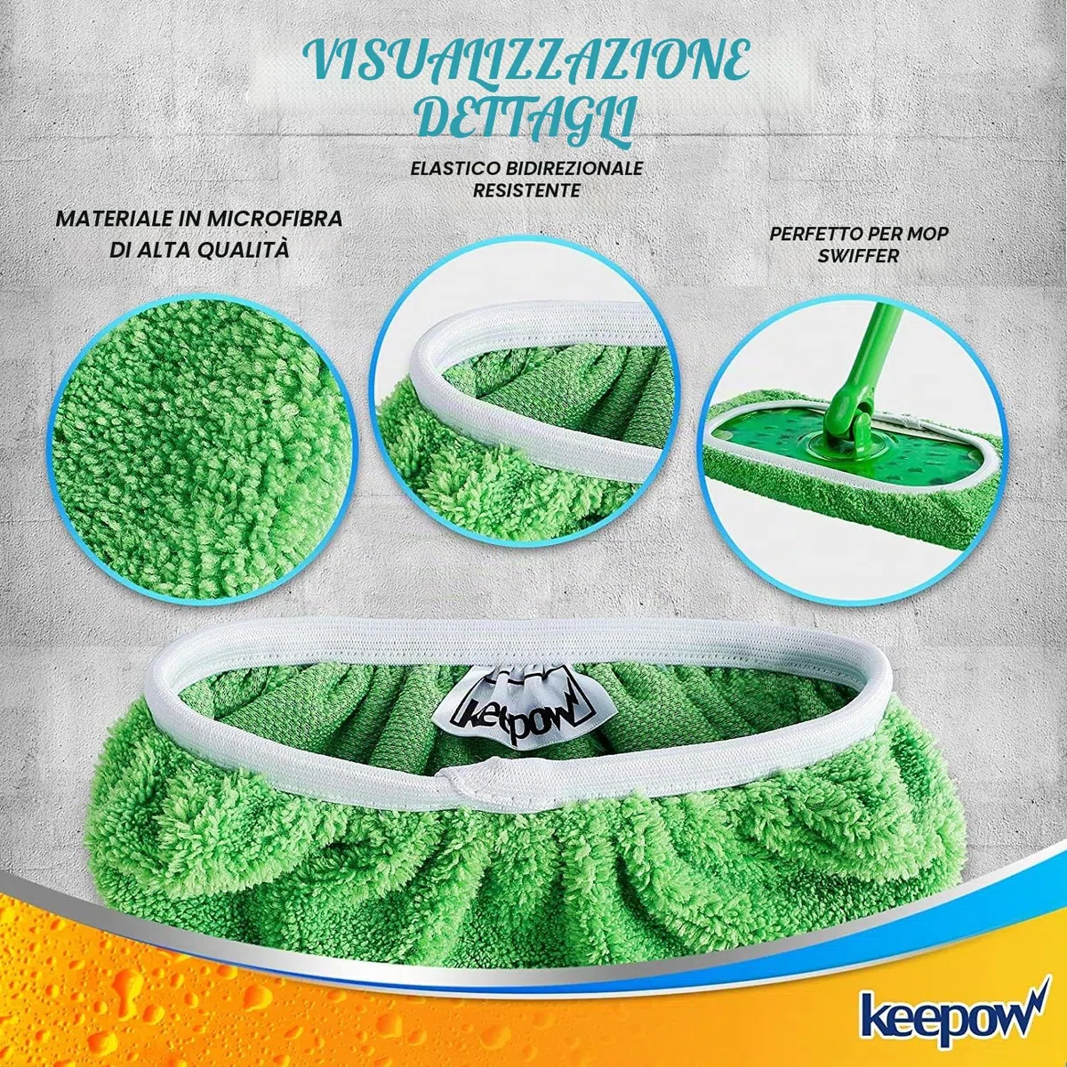 KEEPOW 8 Verde Panni per Swiffer Lavapavimenti, Microfibra Panni per Swiffer Scopa, Lavabili per Swiffer Panni Catturapolvere, Panni Riutilizzabili per Swiffer Sweeper Mop, 8 Pezzi