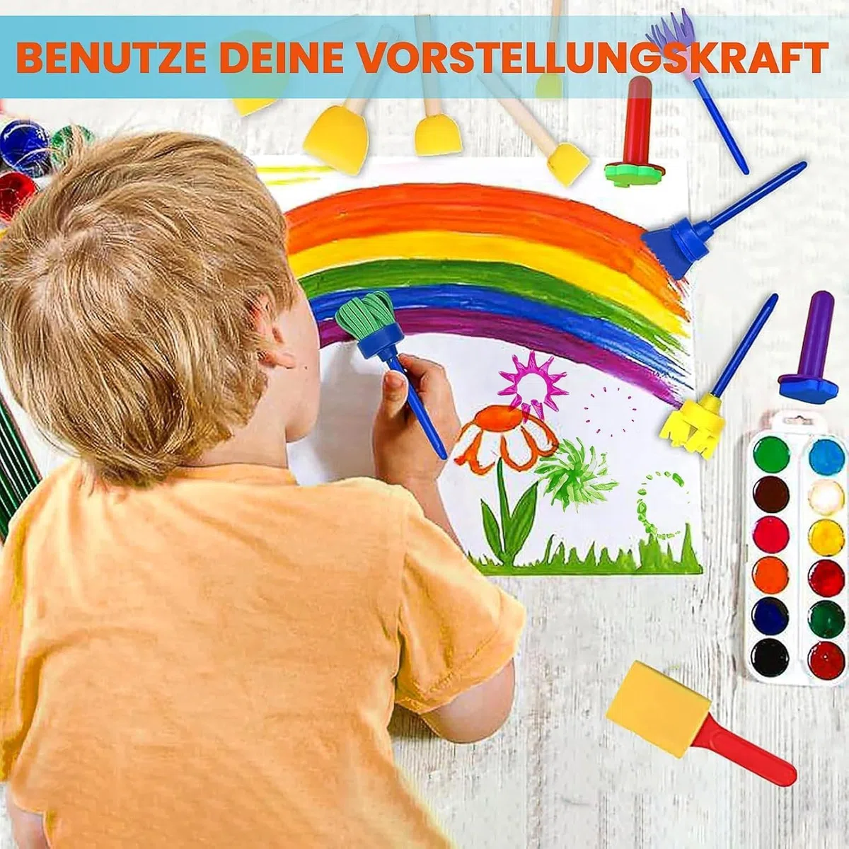 Set di pennelli per pittura in spugna, 30 pezzi, set di pennelli per bambini, per l'educazione precoce, artigianato fai da te e pittura in ceramica