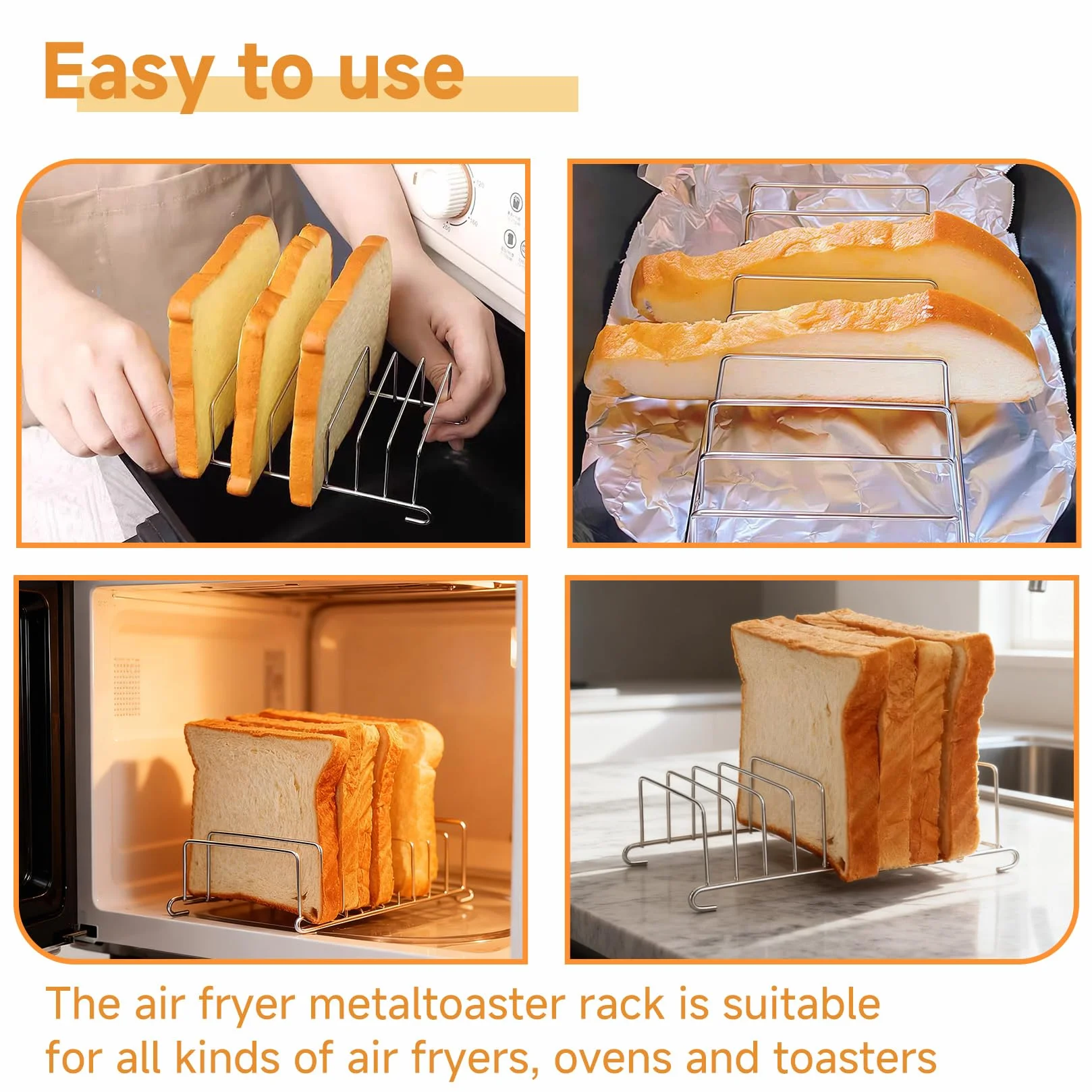 2 supporti per tostapane in acciaio inox per friggitrice ad aria calda e airfryer, supporto per tostapane con spazio per 8 fette di pane, versatile come uso in casa e ristorante