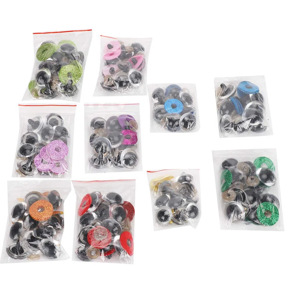 100 Occhi di Sicurezza con Disco Glitterato Colorato, Set di Occhi di Bambola Glitter Occhi di Sicurezza Colorati con Rondelle per Animali (16MM)
