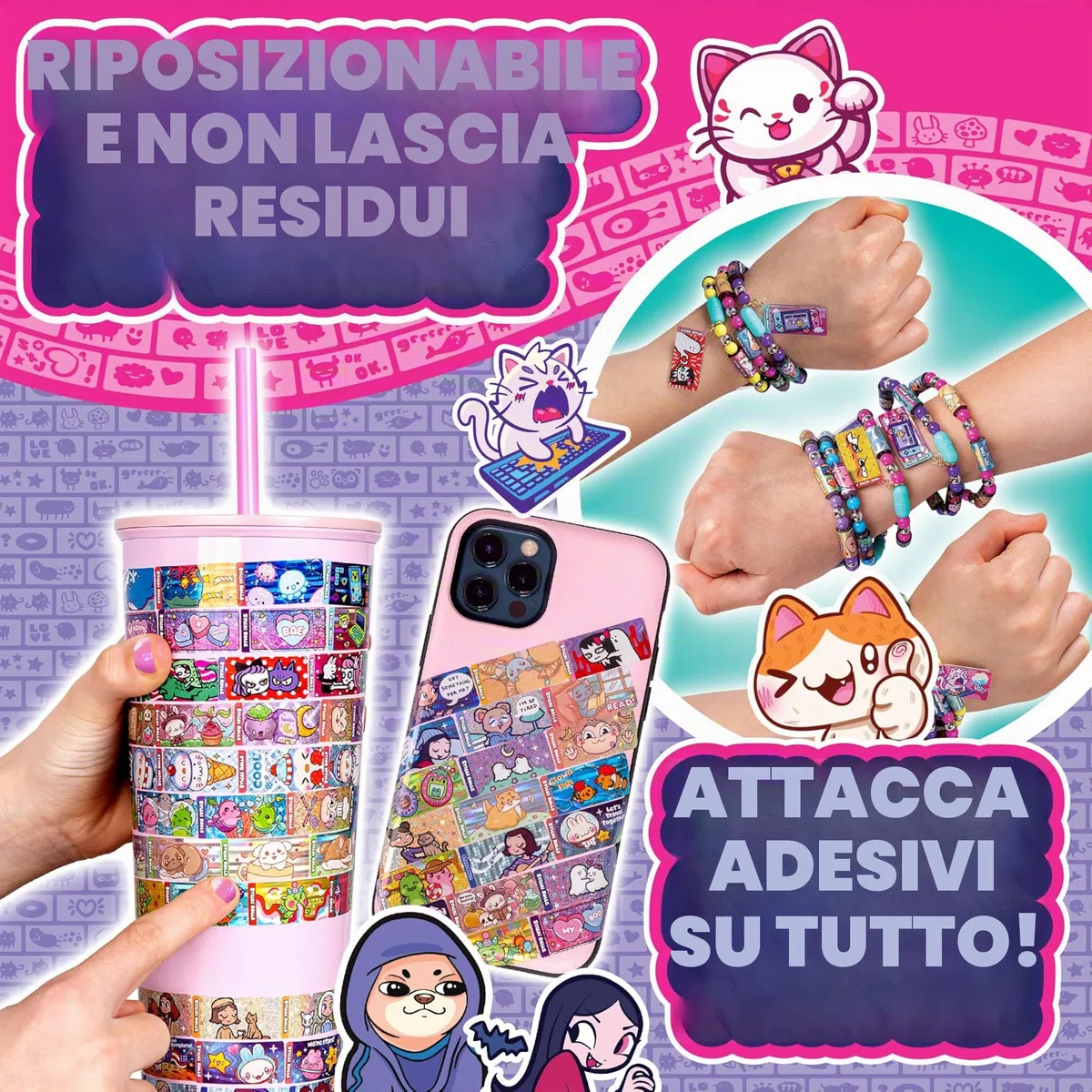 Sky Castle Sticki Rolls Sticki Book Series 2, Braccialetto da Indossare e Condividere, con 120 Mini Adesivi, Braccialetto e Libretto, Colori e Stili Diversi