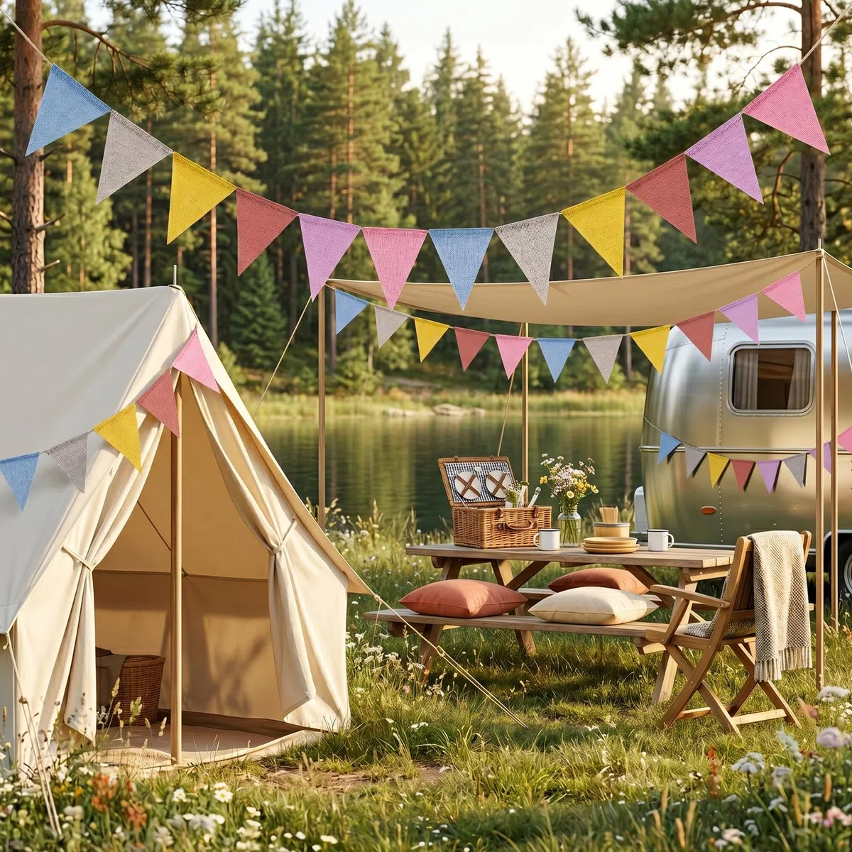 jijAcraft Ghirlanda di bandierine per esterni, colori pastello, 12 m, resistente alle intemperie, riutilizzabile, ghirlanda decorativa per feste, con 36 bandierine per giardino, campeggio, compleanno