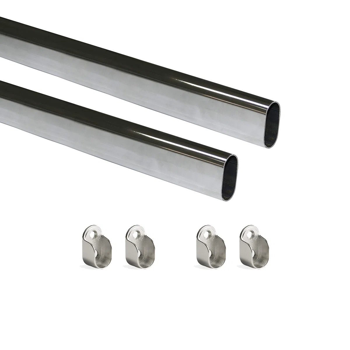 Emuca - Kit di asta appendiabiti ovale da armadio 750mm e supporti, finitura cromata, Lotto di 2