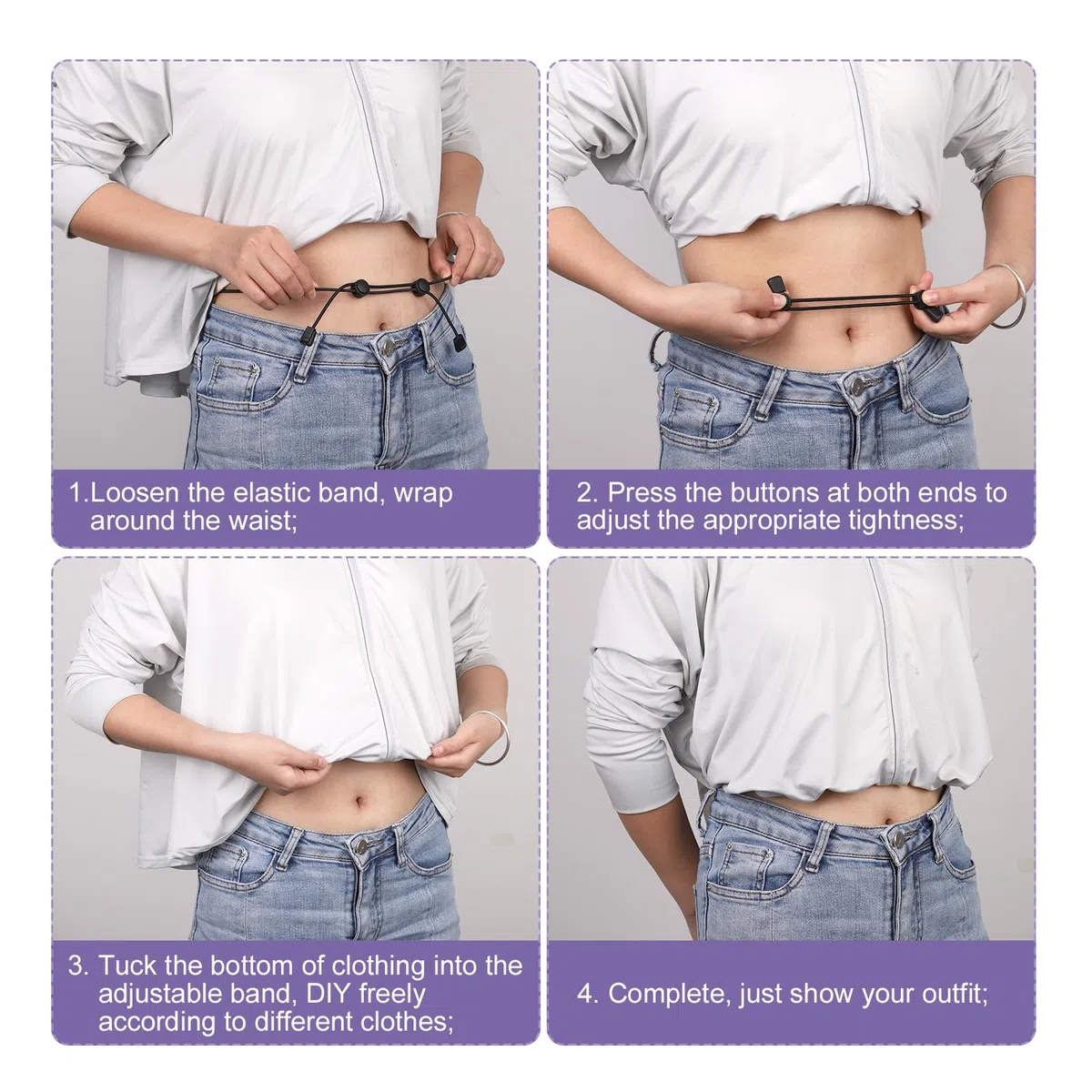 BOXOB 2pz Fascia Regolabile, Regolabili Fascia Abbigliamento Cintura Elastica Corda Elastica Fascia Abiti per Accorciare Rimboccare Top Corto Cinturino Maglietta Camicia