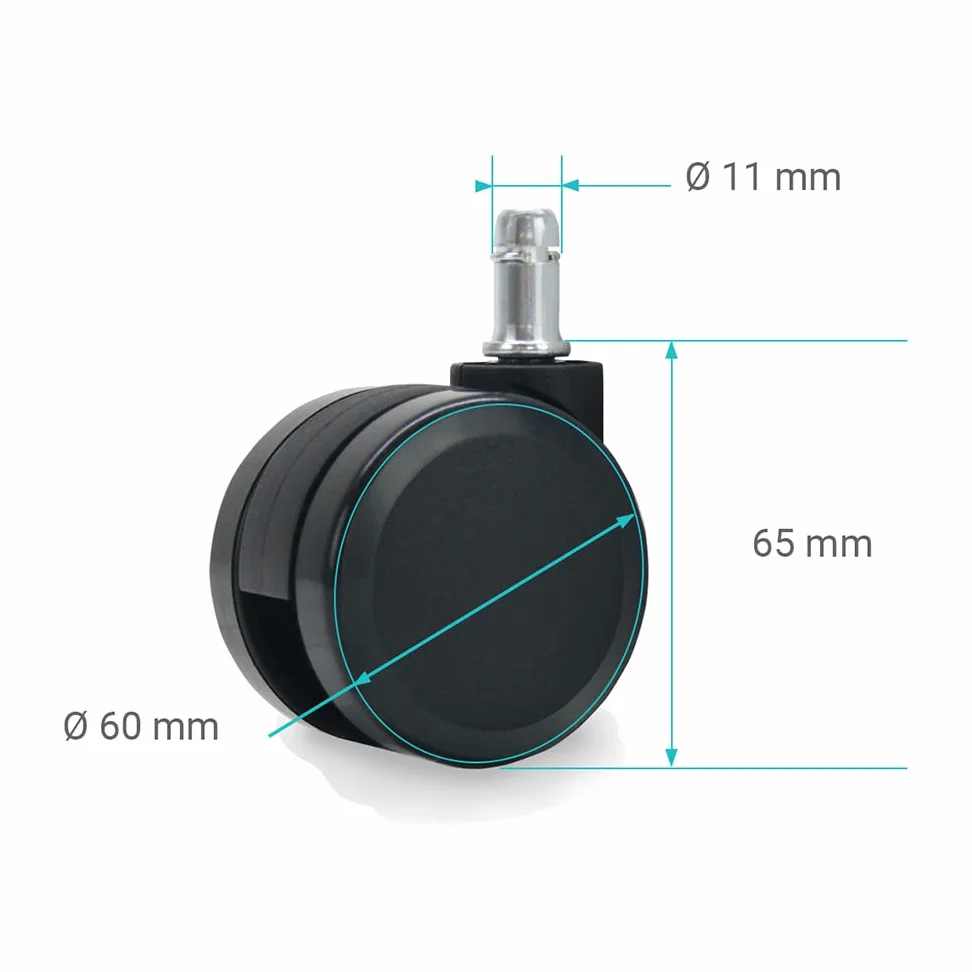 Waytex 78188 Ruote Grandi Diametro 60 mm per Sedia da Ufficio Universale - Colore Nero - Confezione da 5