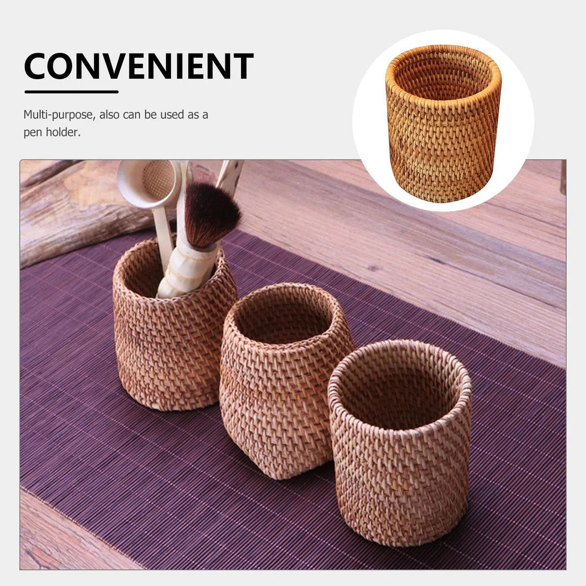 Cestino Cilindrico in Rattan Naturale 3.15X3.15X3.94In Contenitore per Set da Tè e Organizer Scrivania Ufficio per Famiglie e Ristorante