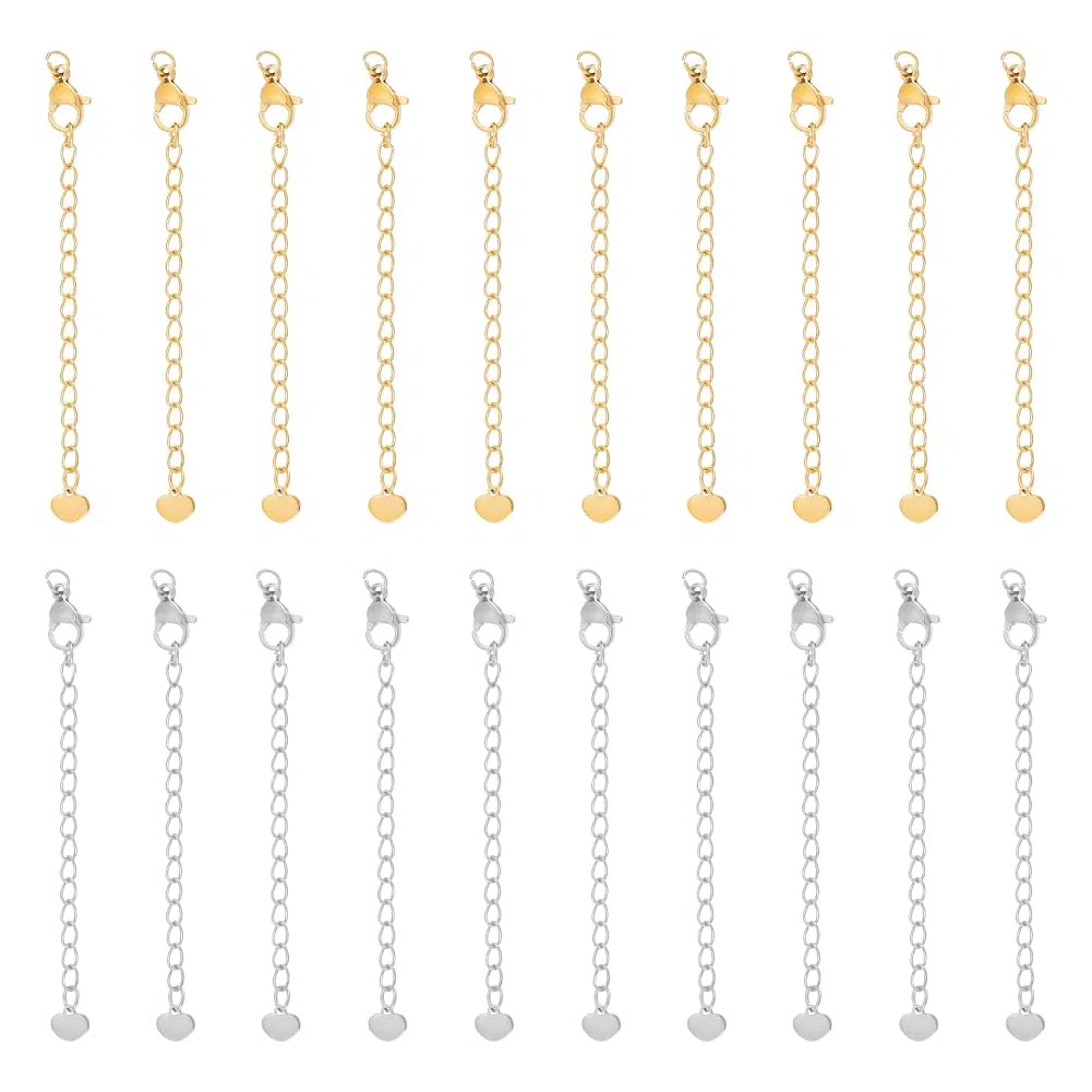 UNICRAFTALE 20 pz 2 Colori 50 mm 304 Set di Catene di Estensione in Acciaio Inossidabile Catene di estremità Code di Estensione con Fermagli e Estensore per Catena con Ciondolo A Cuore Piccolo