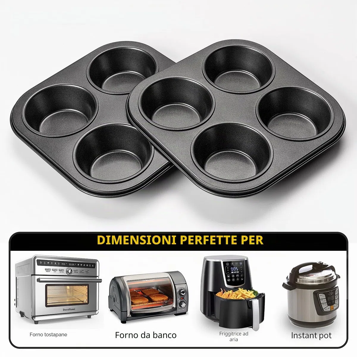 Yomvzake Padella per muffin per friggitrice ad aria, confezione da 2 stampi per cupcake per friggitrice ad aria, tostapane, teglie antiaderenti per forno da bancone e forno piccolo