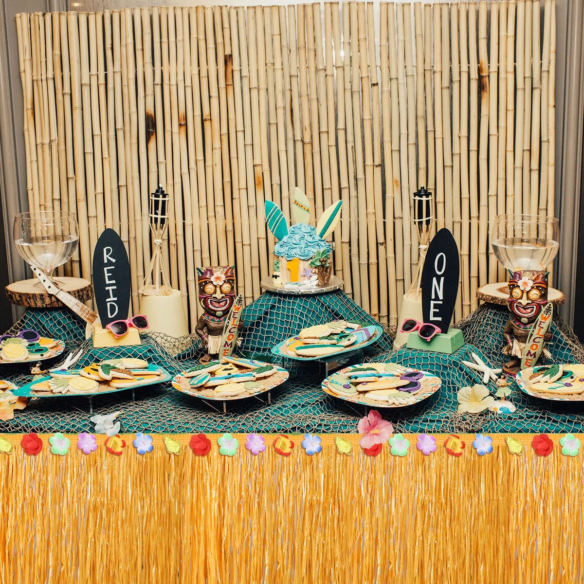 Gonne da tavola Hawaii Luau Lotto di 2 gonne da tavola hawaiane naturali 2,7 x 75,1 cm per decorazioni di feste hawaiane tropicali, giallo paglia