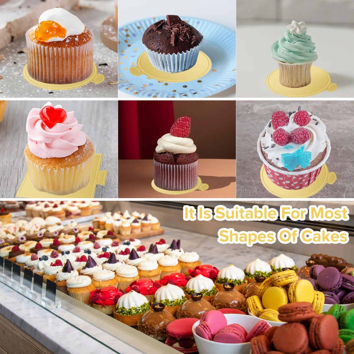 200 Pezzi Tavola per Mini Torte alla Mousse, 9cm Mini d'oro Cake Bases Mousse,Boards Carta Dessert Display,Vassoio Mousse Cake Boards,Cake Boards Rotondo Vassoi in Cartone per Compleanno,Vacanza,Festa