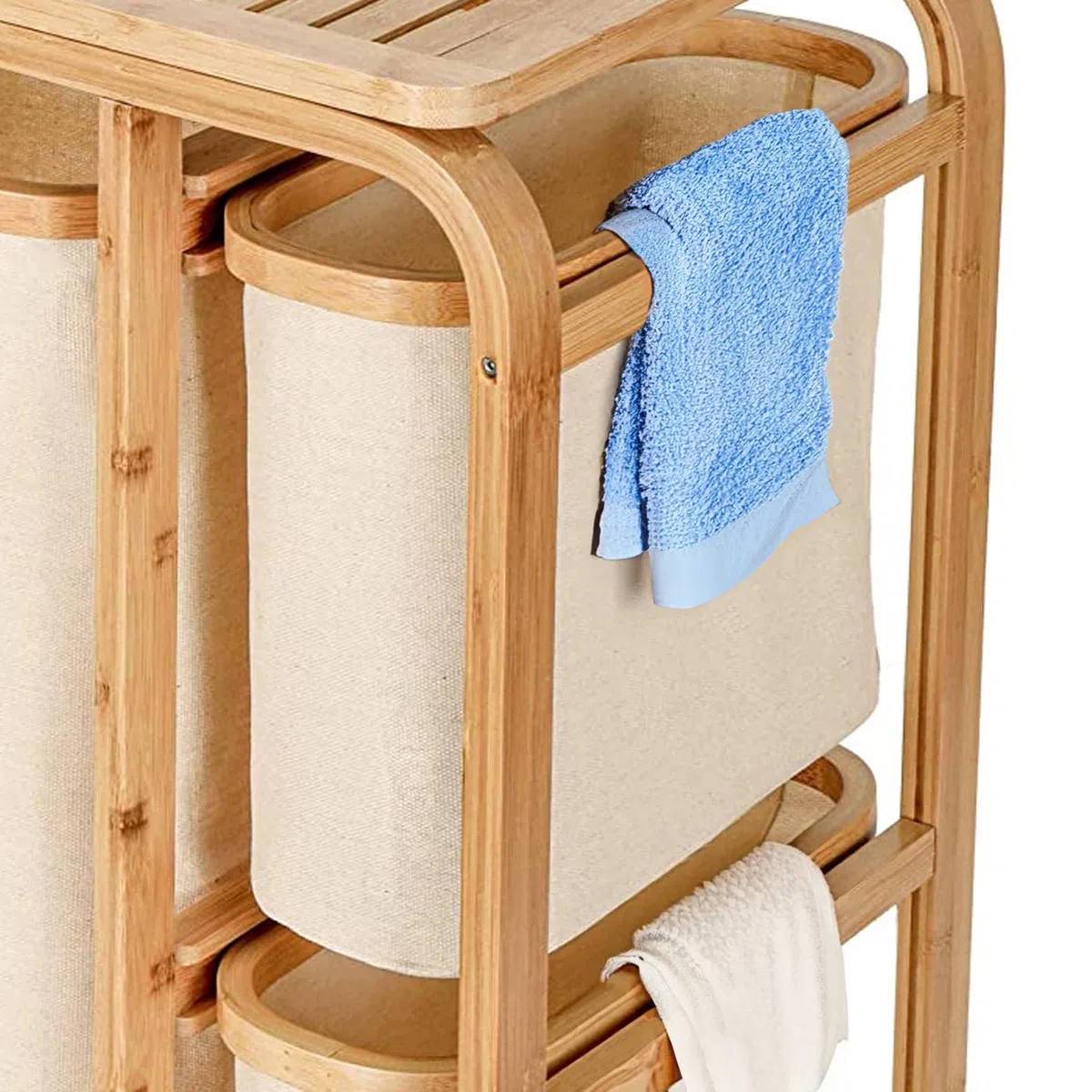 Cesto portabiancheria in bambù ripiano per il bagno portabiancheria in bambù sacchetto per il bucato ripiano per il bagno selezionatore di biancheria XL 49x33x70 cm Beige