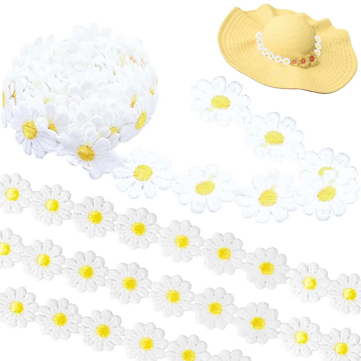 Passamaneria per Tessuti del Fiore, Passamaneria Decorativa del Fiore, Fiore Pizzo al Metro, Fatto di Seta del Poliestere, può Essere Usato per DIY, Decorazione Domestica (Giallo)